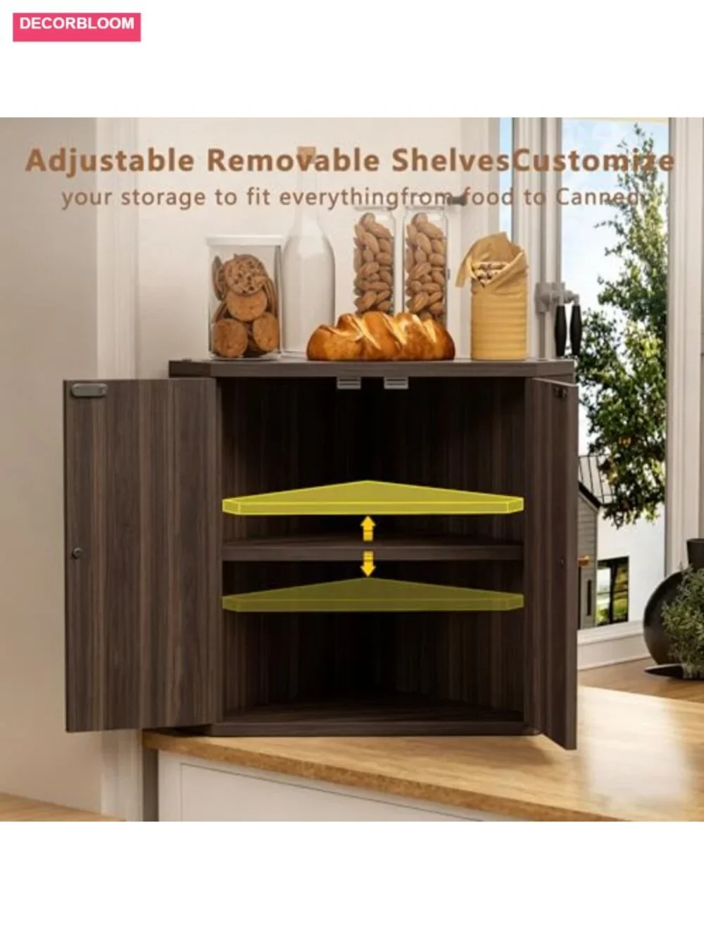 Extra Large Corner Bread Box for Kitchen Countertop, MDF Wood, Space-Saving
